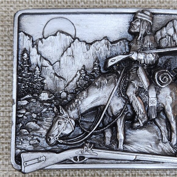 Vintage 1982 Siskiyou Mountain Man Western Cowboy Frontier Belt Buckle - Picture 2 of 12